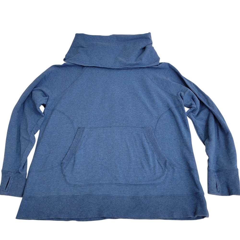 L.L. Bean Womens Cozy Pullover 1X‎ Plus Blue Heather Cowl Neck Thumbhole 506098